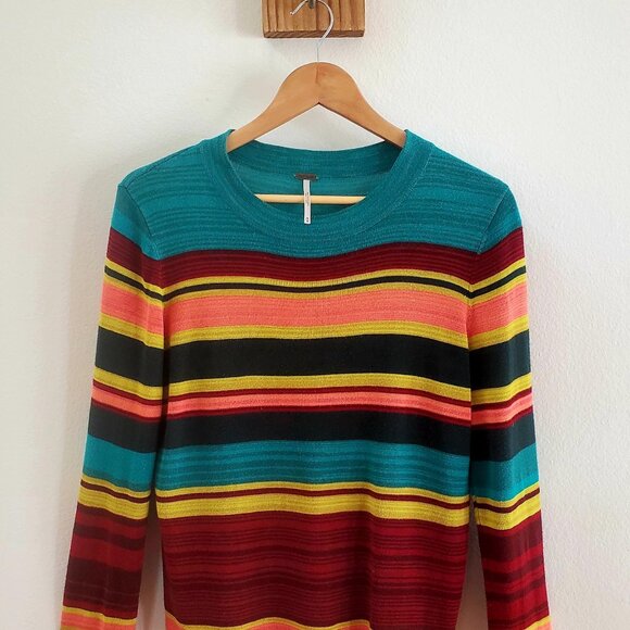 🌼🌿👒✨FREE PEOPLE Women’s Striped Boho Chic light weightPullover Sweater – Sz M - Picture 2 of 6